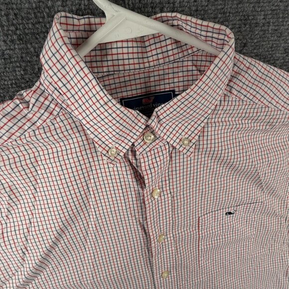 Vineyard Vines Cotton Button Up Red Blue Check Classic Fit Tucker Shirt Large - Picture 7 of 16
